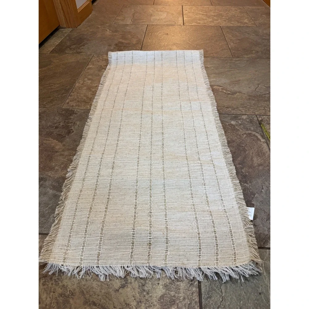 Boho Woven Fringed Table Runner Cream Tan Striped Farmhouse Decor 70 Inch